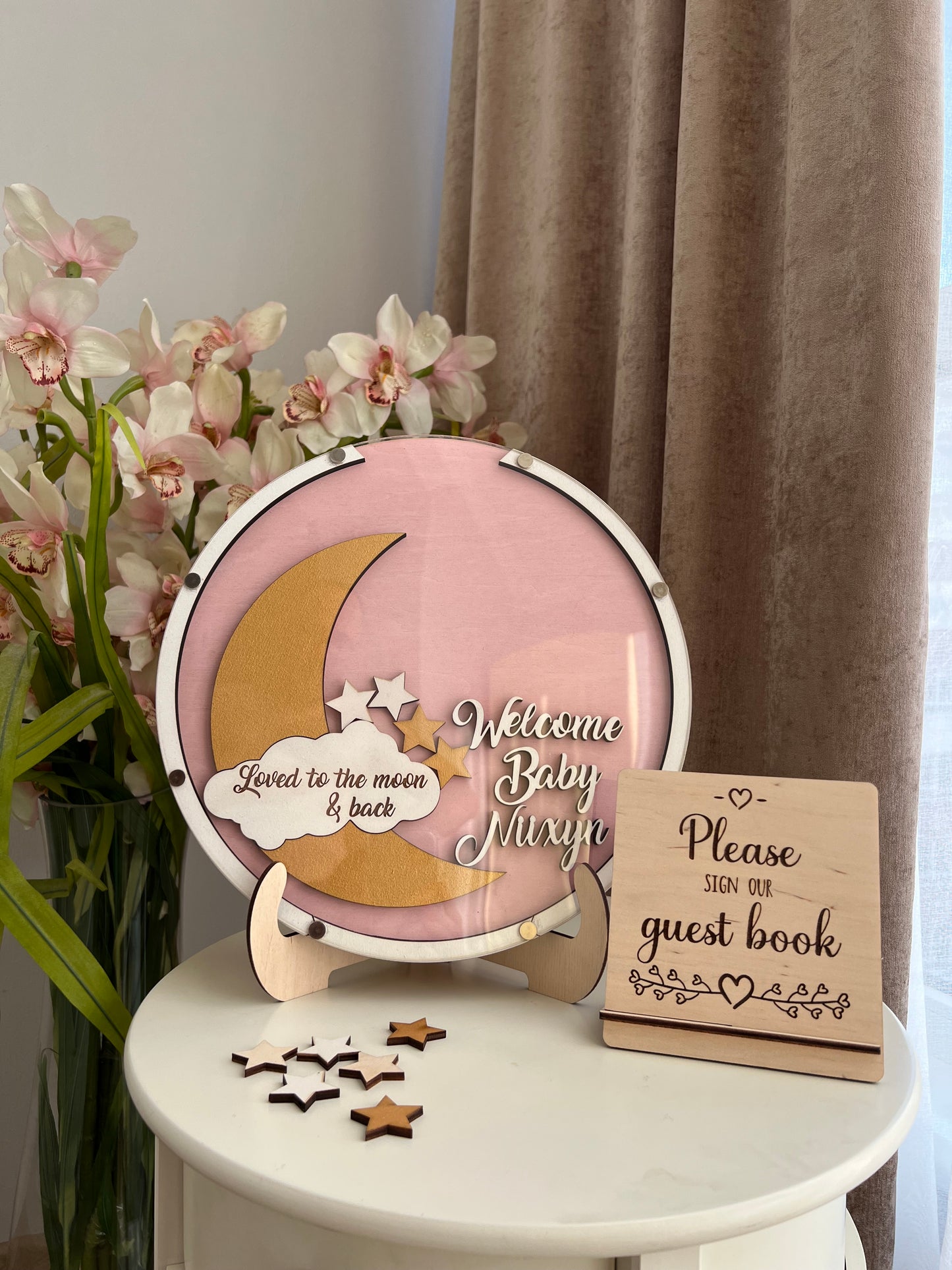 Moon and stars baby shower guest bookalternative