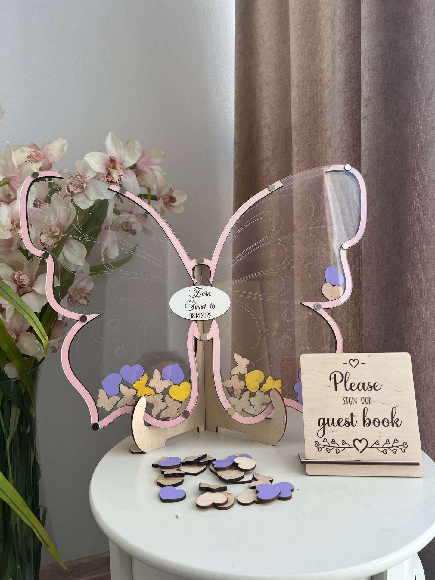 Pink Butterfly sweet 16 guest book alternative