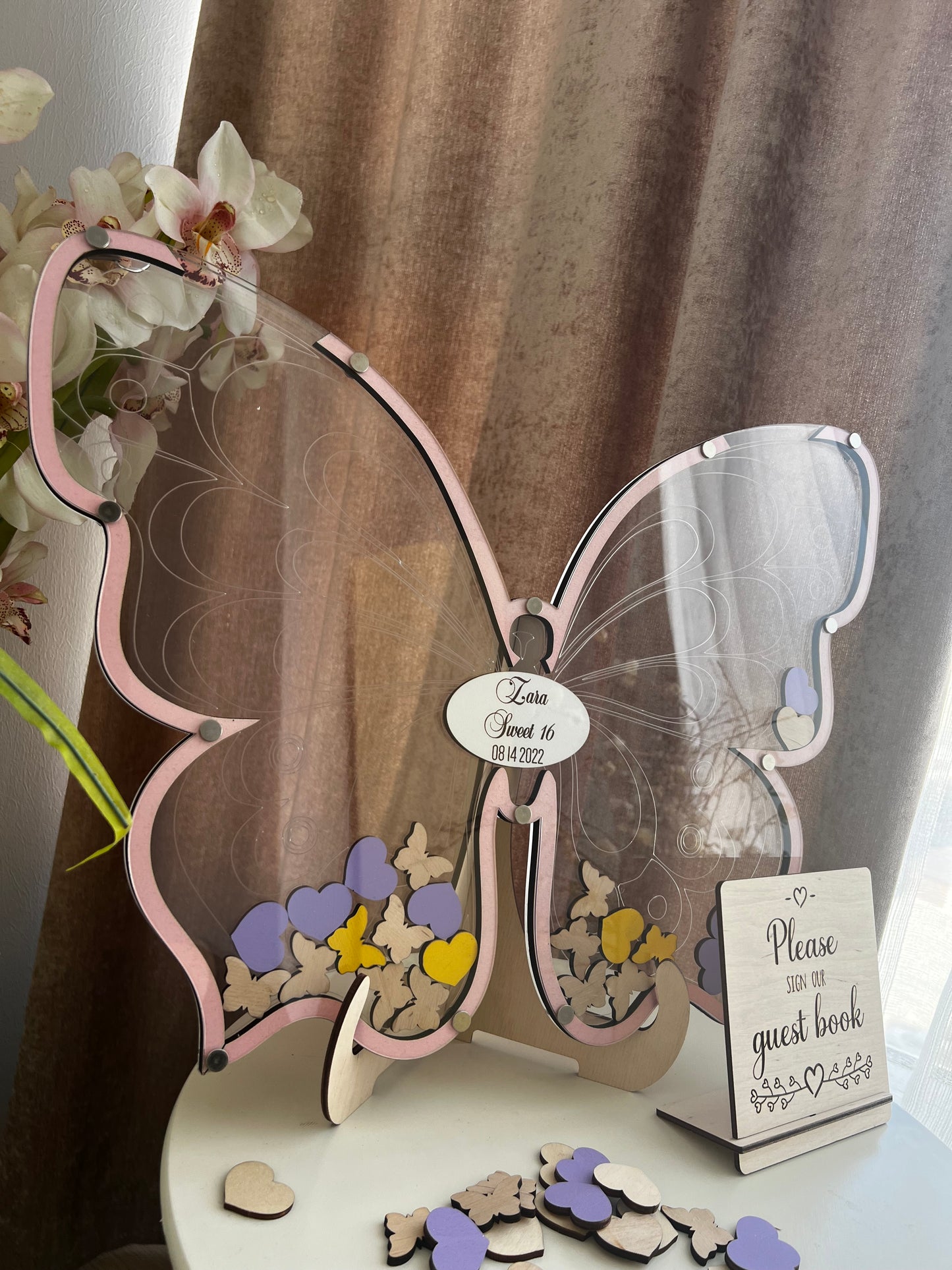 Pink Butterfly sweet 16 guest book alternative