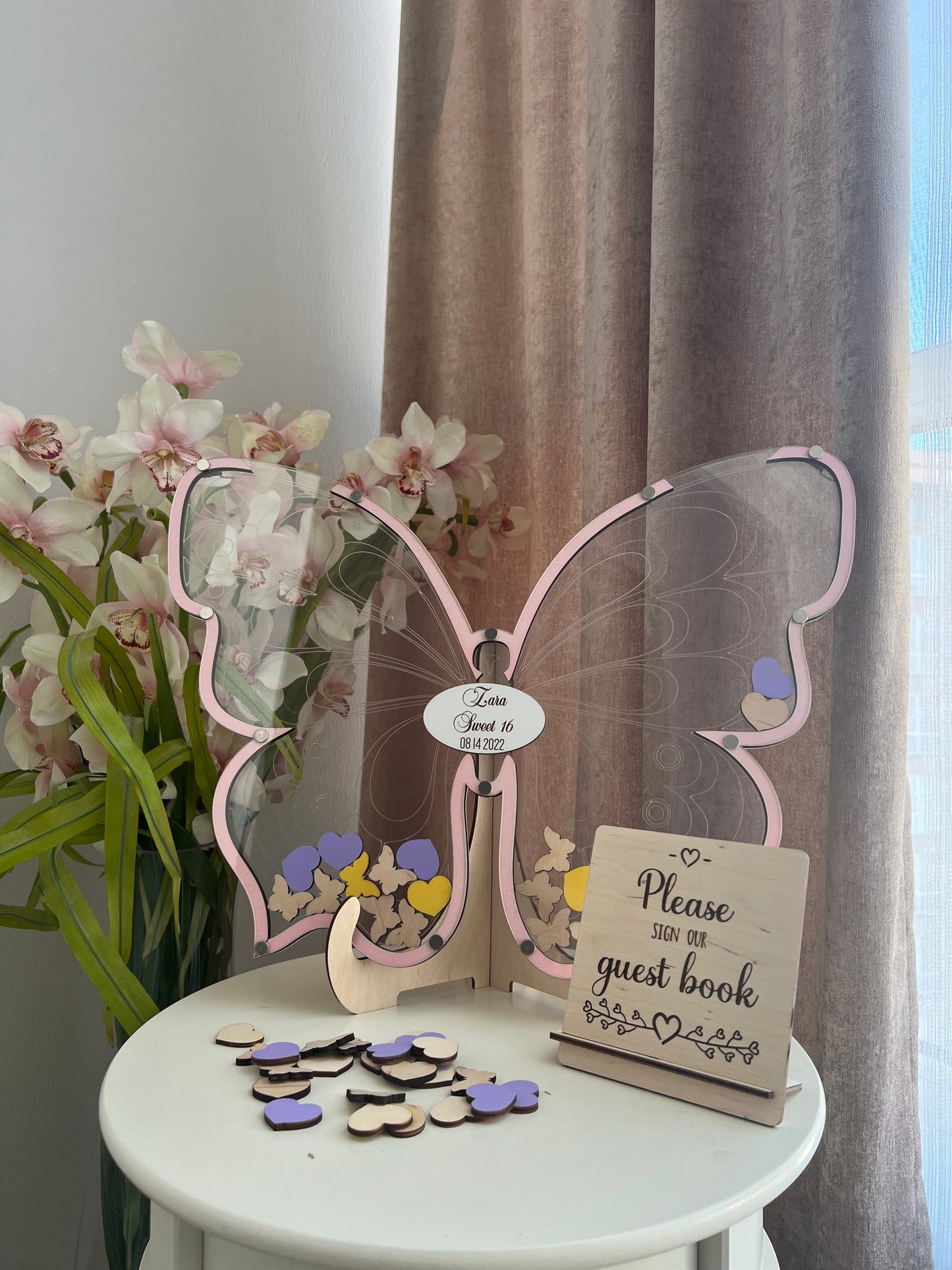 Pink Butterfly sweet 16 guest book alternative