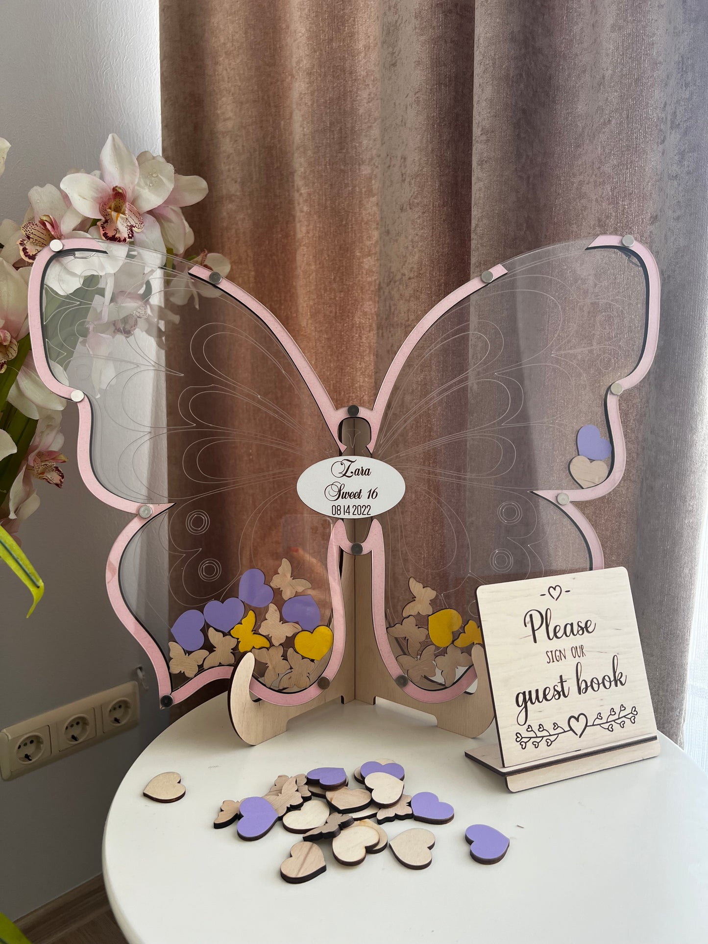 Pink Butterfly sweet 16 guest book alternative